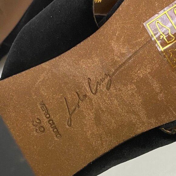 Lola Cruz Black Criss Cross Slip On Heeled Sandals Mirrored Heels Mosaic Size 39 - Picture 10 of 11